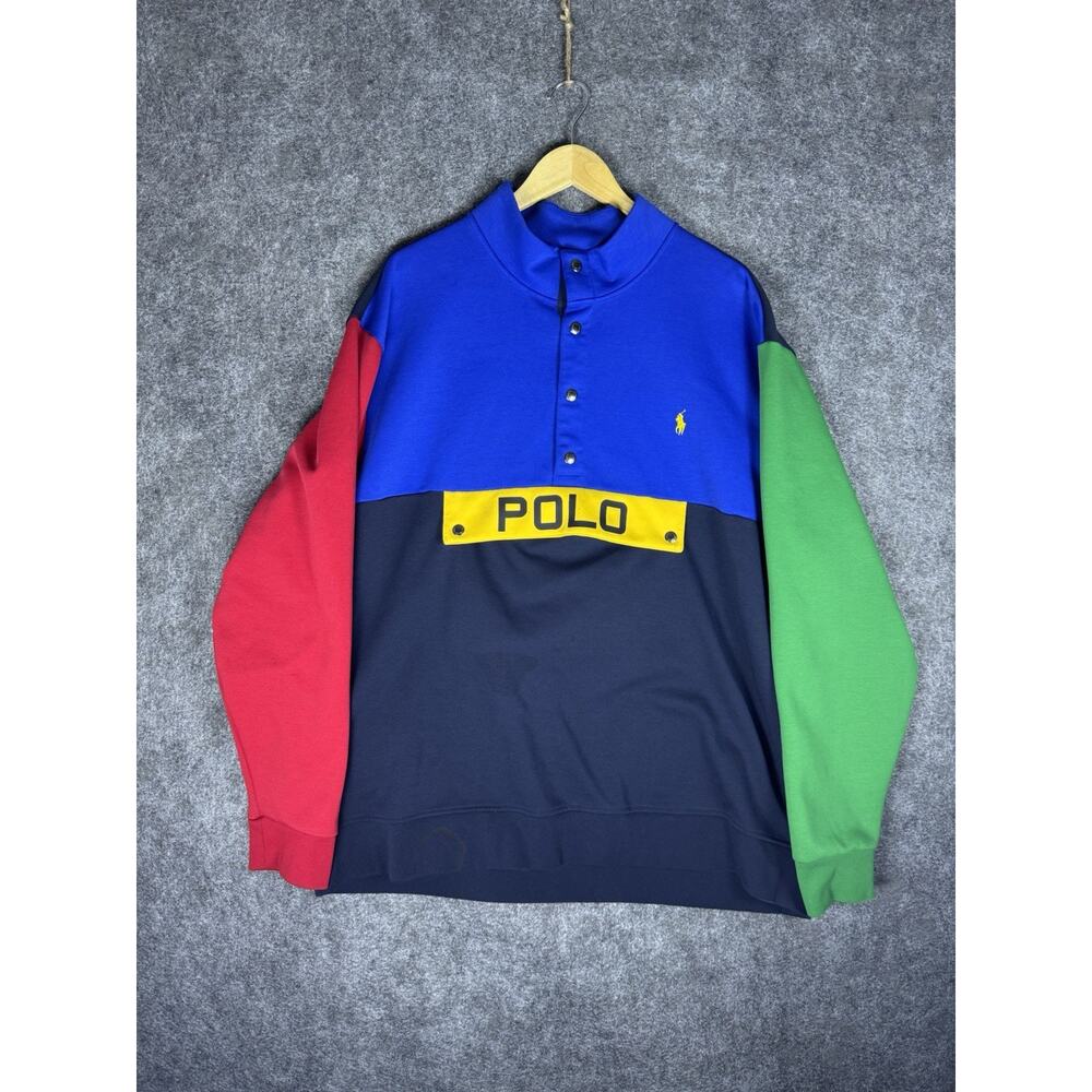Polo Ralph Lauren Sweatshirt Pullover Colorblock Shirt Retro Spell Out Logo 2XLT